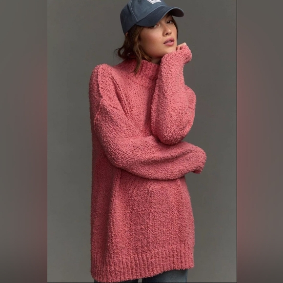 Anthropologie Sweaters - Anthropologie The Need-It Oversized Mock Neck Sweater loose knit in Rose Size S